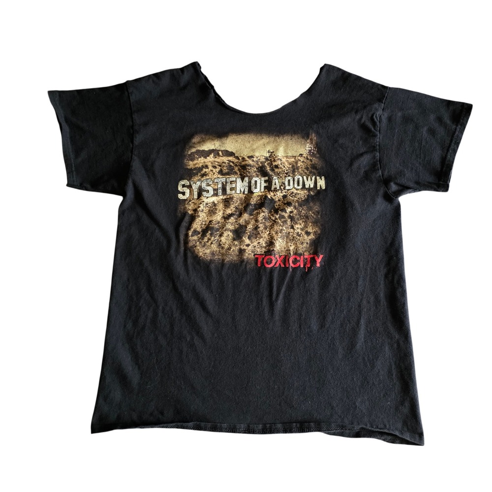 System of a Down Toxicity Graphic Tee Black Altered Scoop Neck Rock Band Shirt